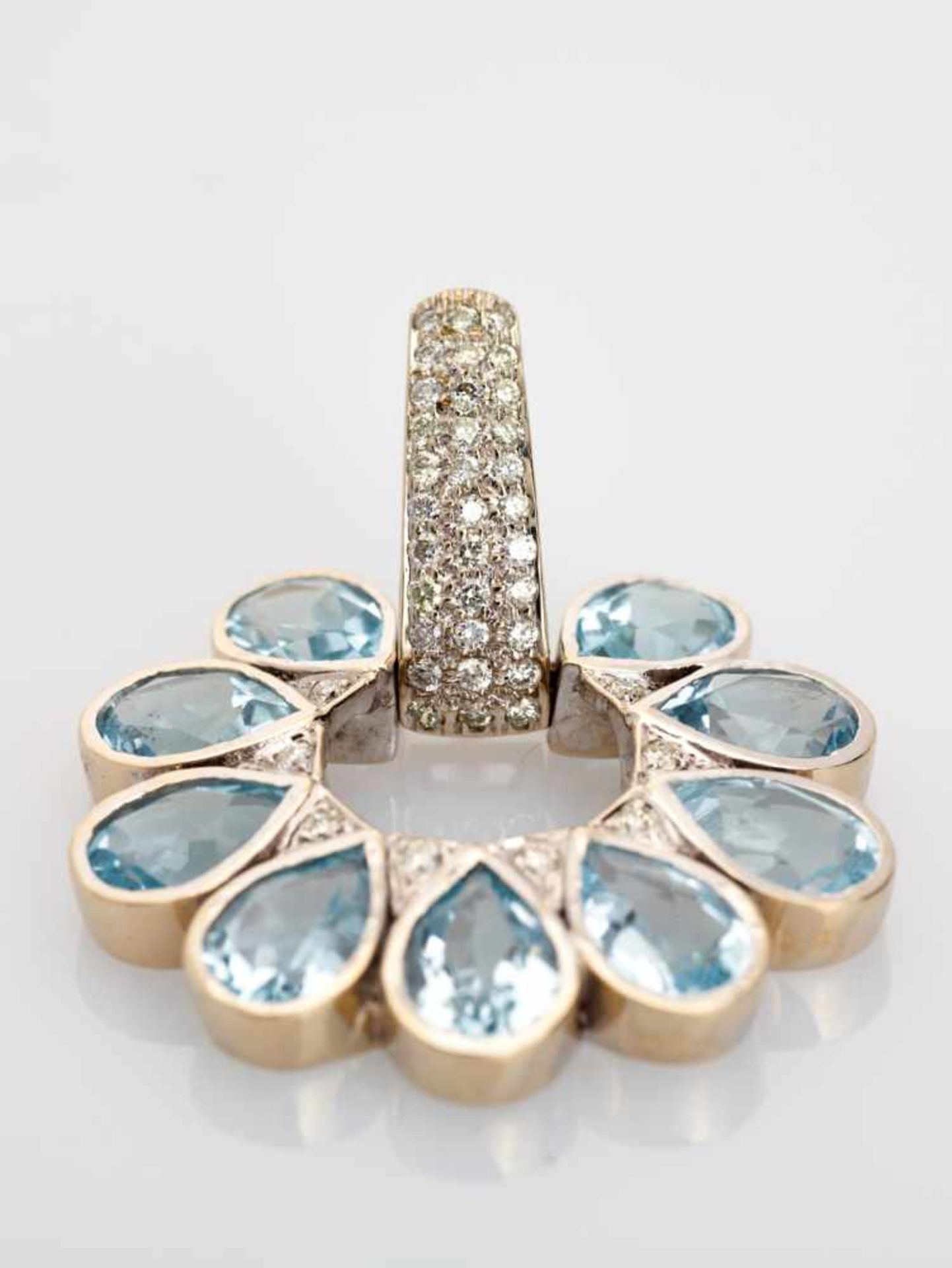 A PAIR OF 18 CARAT GOLD AND DIAMOND EARRINGS WITH AQUAMARINE DROPSincised at the sides with the - Image 4 of 6