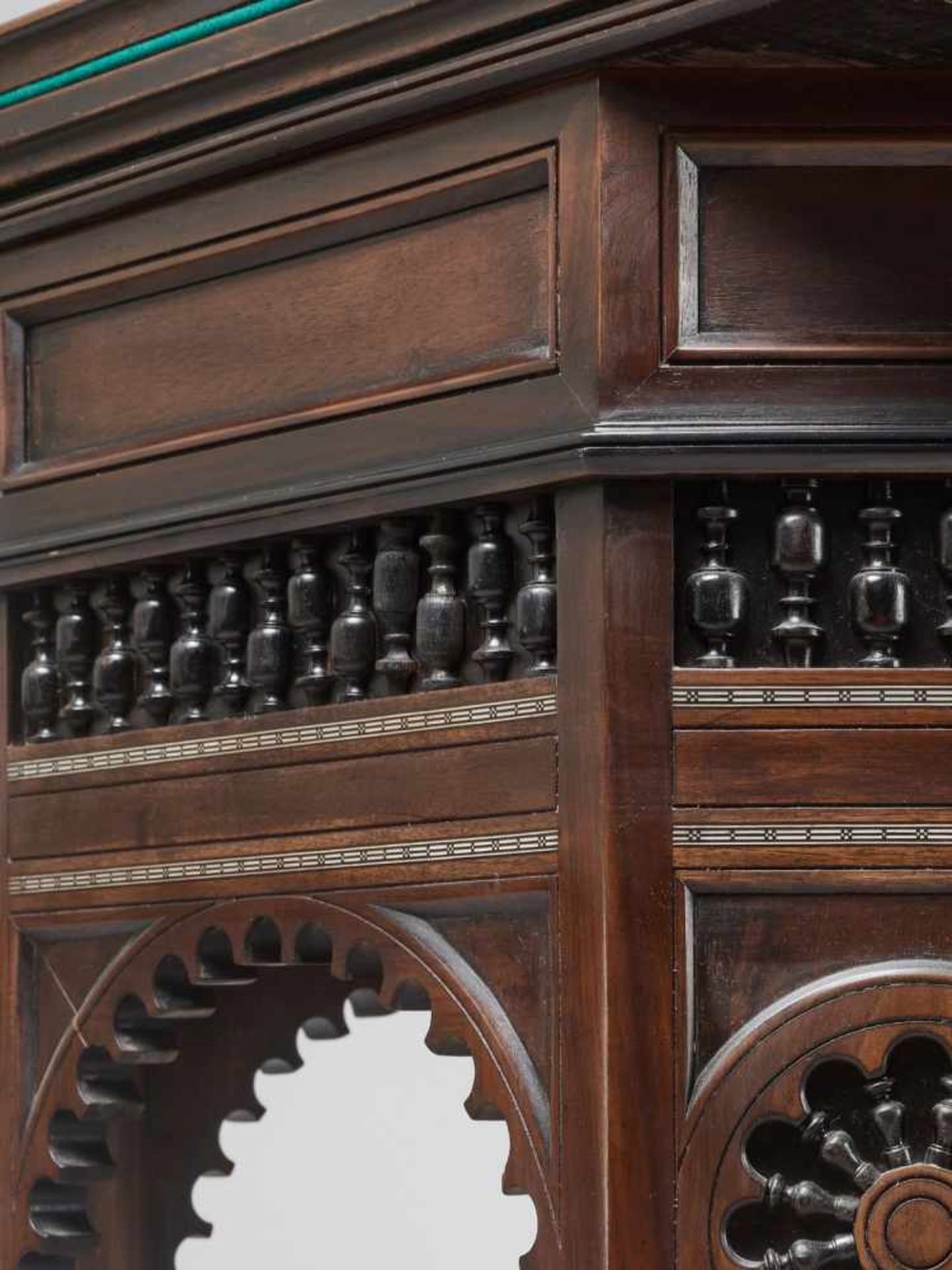 A VERY RARE CARD AND CHESS GAMES TABLE IN ORIENTAL STYLE, VIENNA 1880sWood with marquetry work, - Image 14 of 18