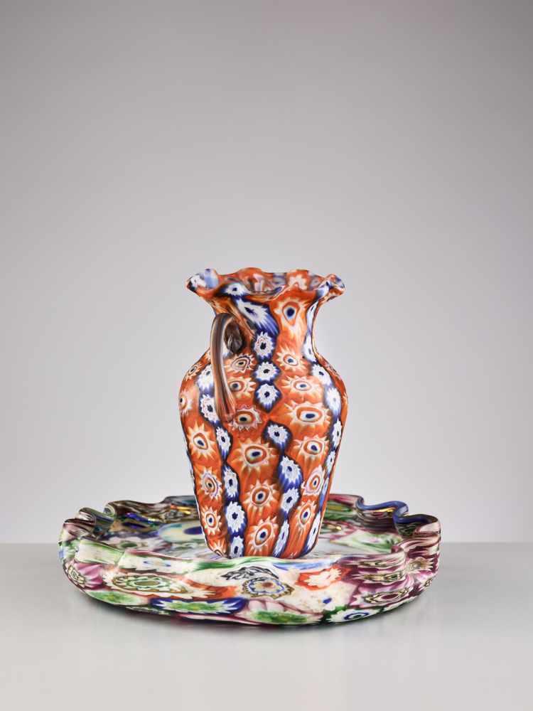 FRATELLI TOSO, MURANO MILLEFIORI TRAY AND SMALL JUG, 1950sFratelli Toso – Glass manufactory on the - Image 3 of 10