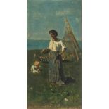 RUDOLF RIBARZ (1848-1904), OIL ON PANEL ‘MEDITERRANEAN GIRL ON THE SHORE’ 1872 Rudolf Ribarz (1848-