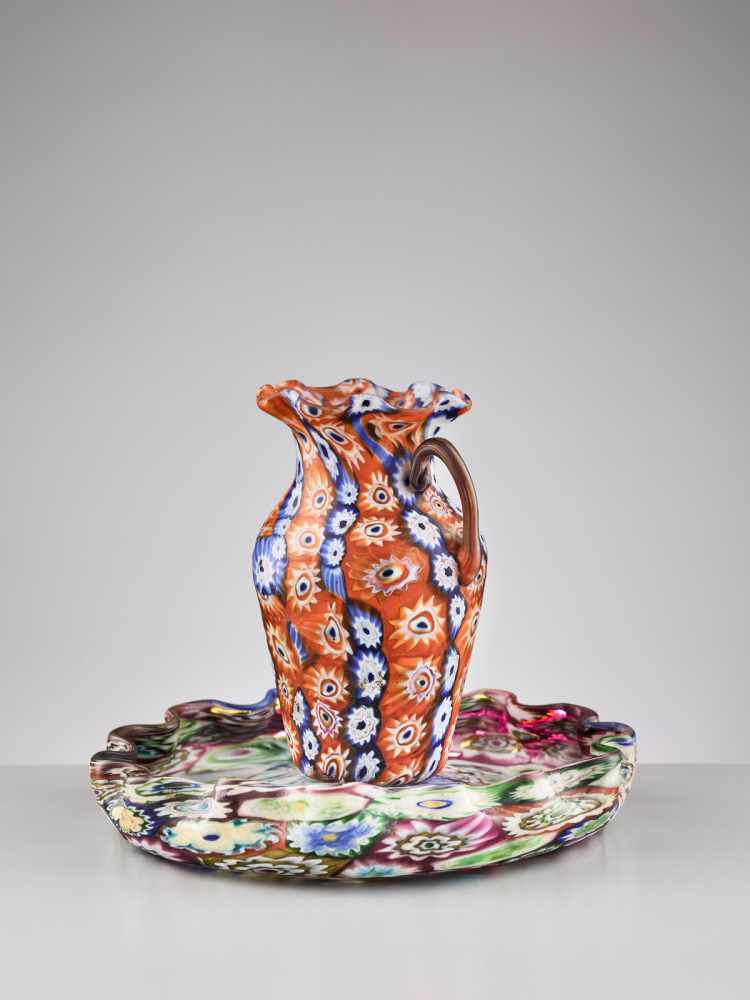 FRATELLI TOSO, MURANO MILLEFIORI TRAY AND SMALL JUG, 1950sFratelli Toso – Glass manufactory on the - Image 4 of 10