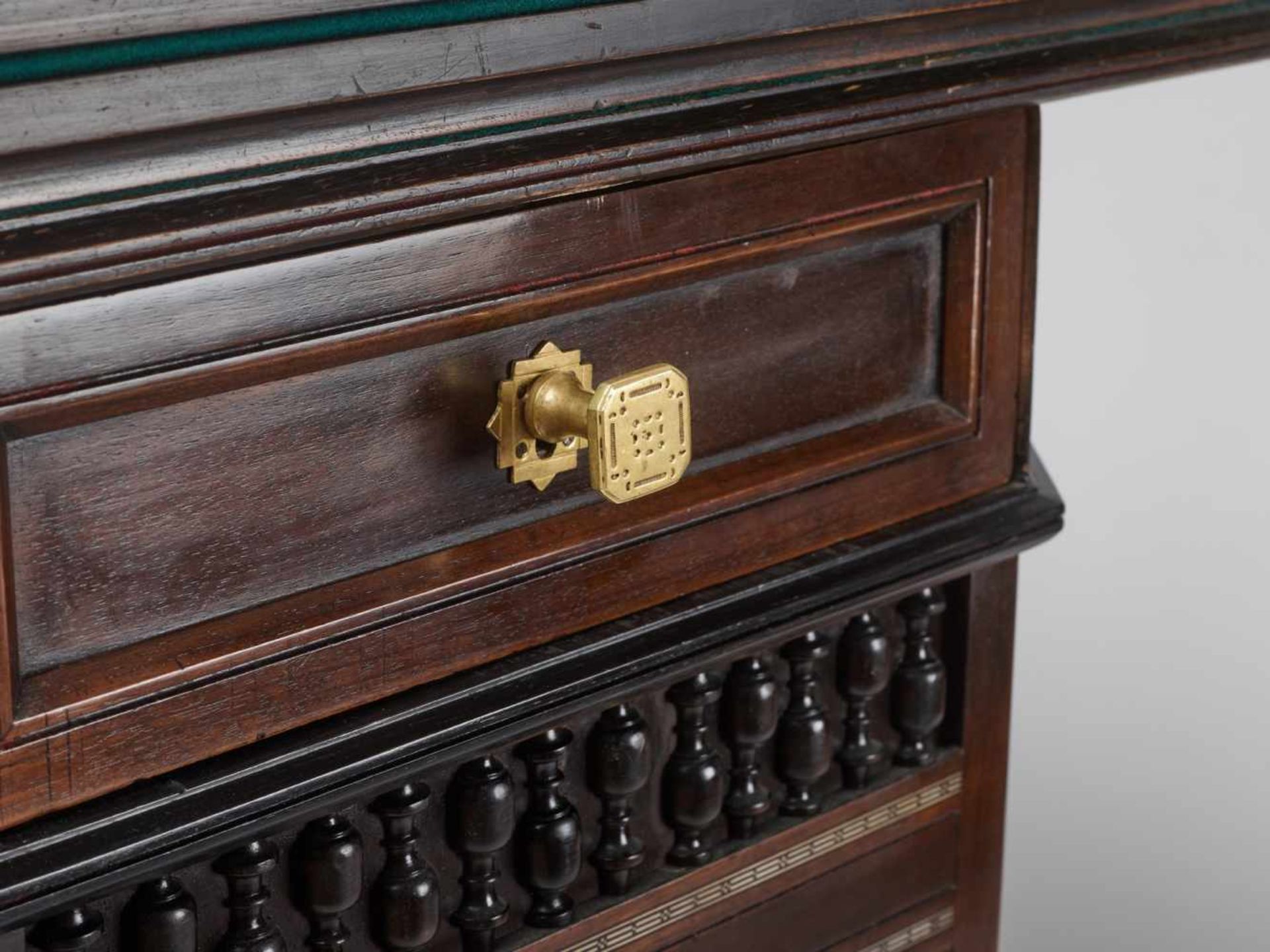 A VERY RARE CARD AND CHESS GAMES TABLE IN ORIENTAL STYLE, VIENNA 1880sWood with marquetry work, - Image 18 of 18