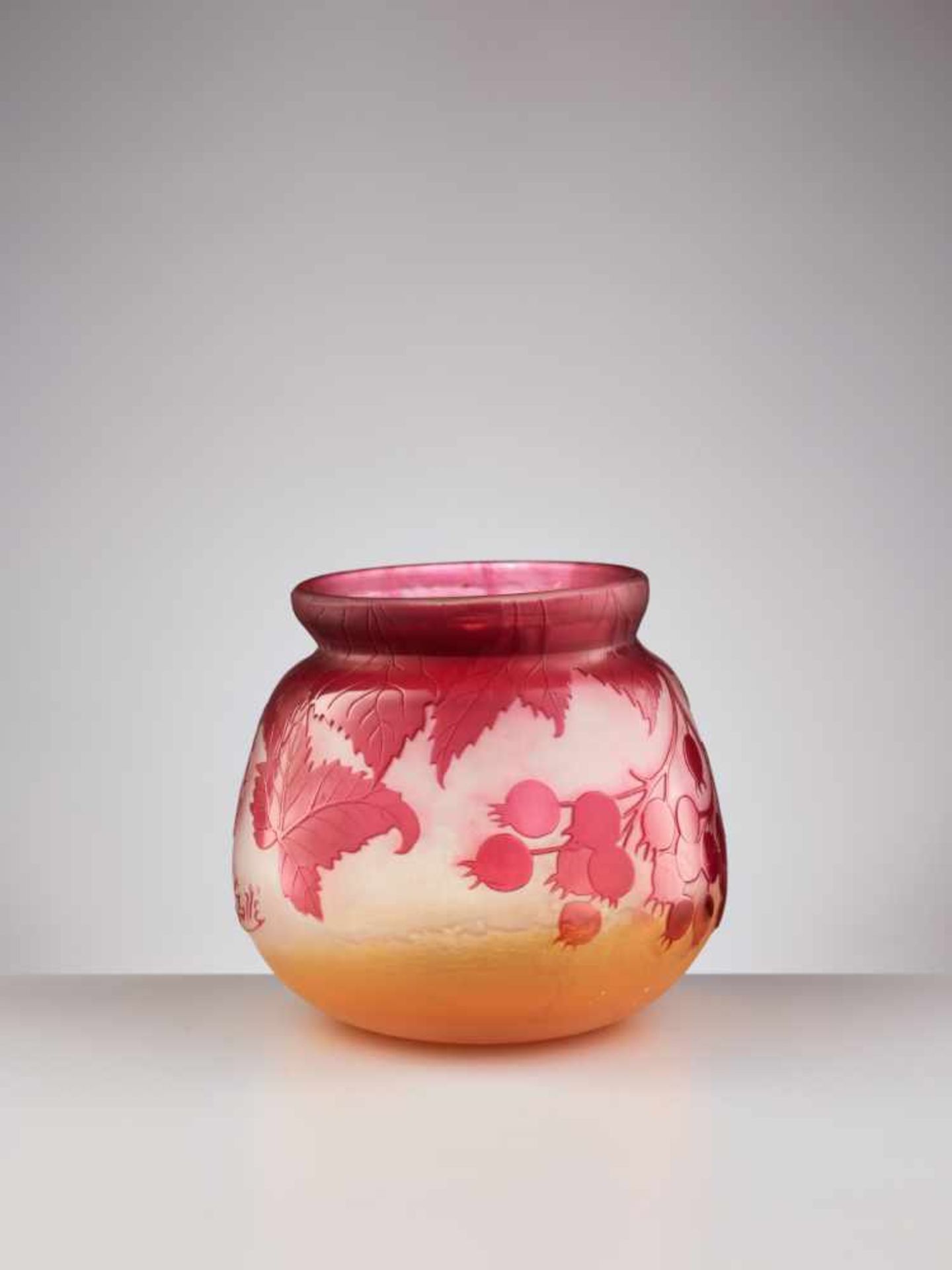 ÉMILE GALLÉ (1846-1904), CAMEO GLASS VASE WITH ROSE HIPSÉmile Gallé (1846-1904), NancyMultilayered - Image 7 of 9