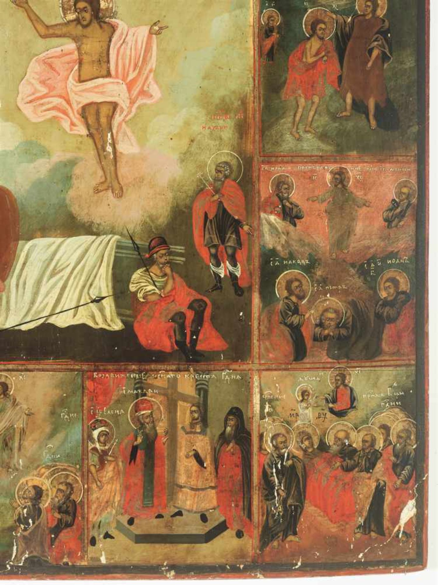 LARGE RUSSIAN ICON ‘RESURRECTION AND THE TWELVE GREAT FEASTS’, 19th CENTURYWood, polychrome egg - Image 4 of 5