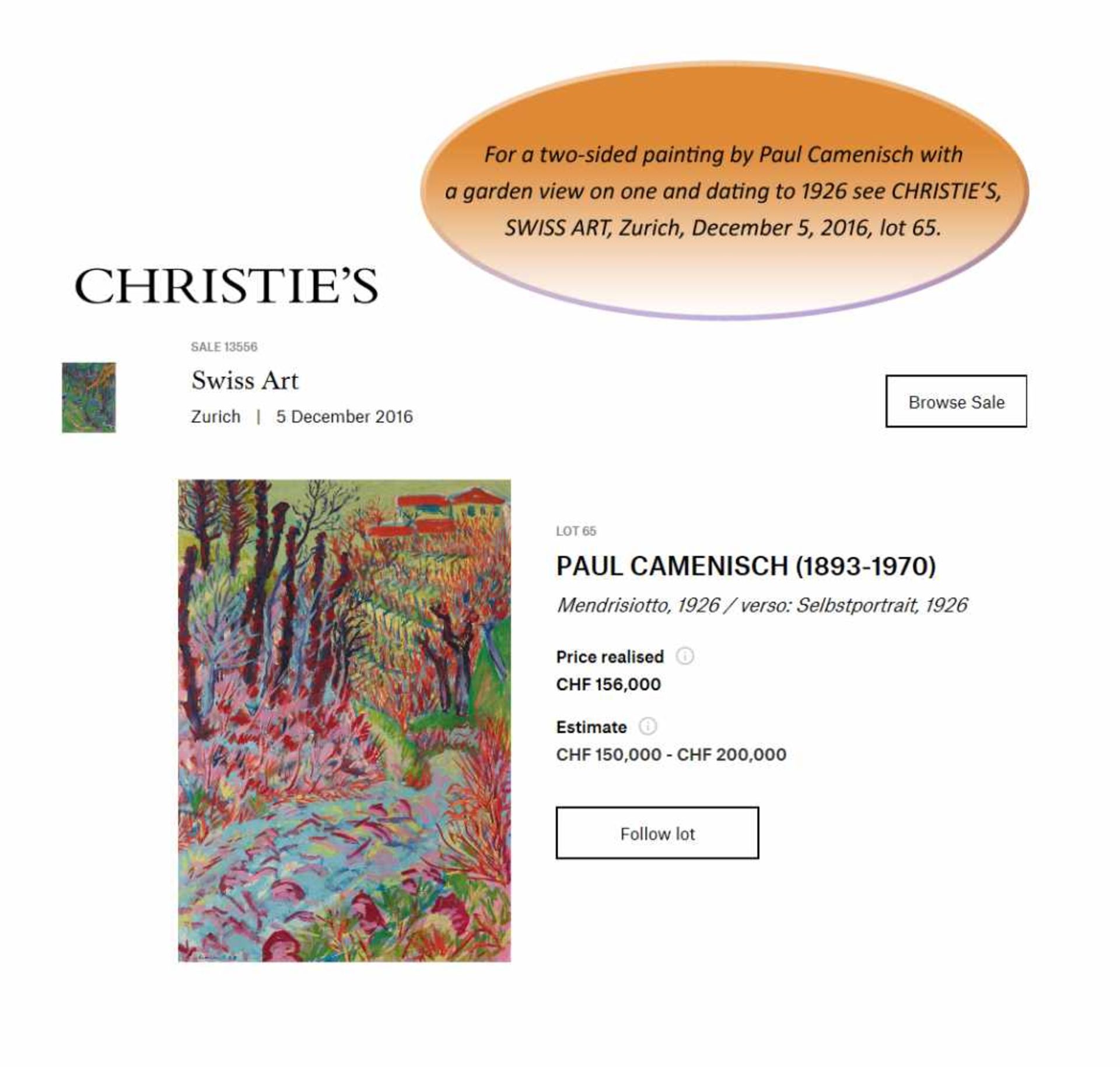 PAUL CAMENISCH (1893-1970), OIL ON CANVAS ‘FLOWERING GARDEN’ 1939Paul Camenisch (1893-1970)Oil on - Image 2 of 7