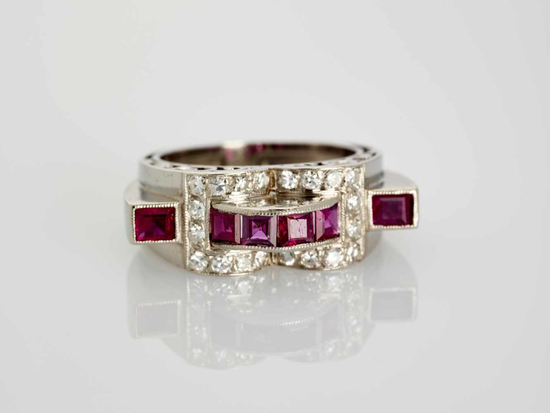 AN ART DECO PLATINUM DIAMOND AND RUBY RING Austriaearly 1930s, one hallmark, being an Austrian - Image 3 of 6