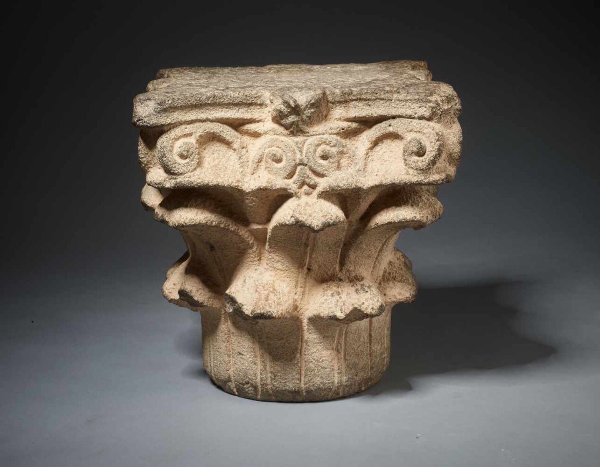 CORINTHIAN SANDSTONE CAPITAL WITH LEAVES AND VOLUTA, 19th CENTURY OR EARLIERSandstoneEurope19th - Image 3 of 7