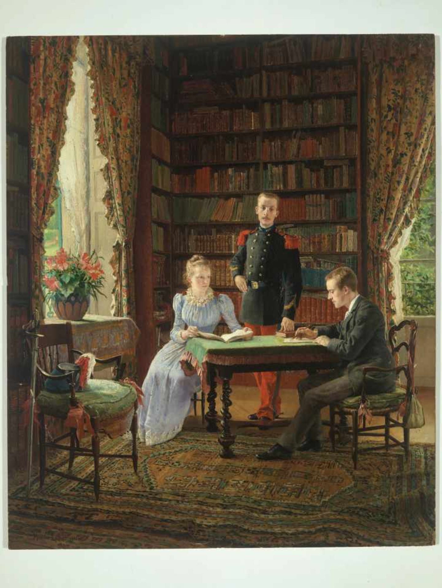 MAURICE LELOIR (1853-1940), OIL ON PANEL ‘IN THE LIBRARY’ 1890Maurice Leloir (1853-1940)Oil on