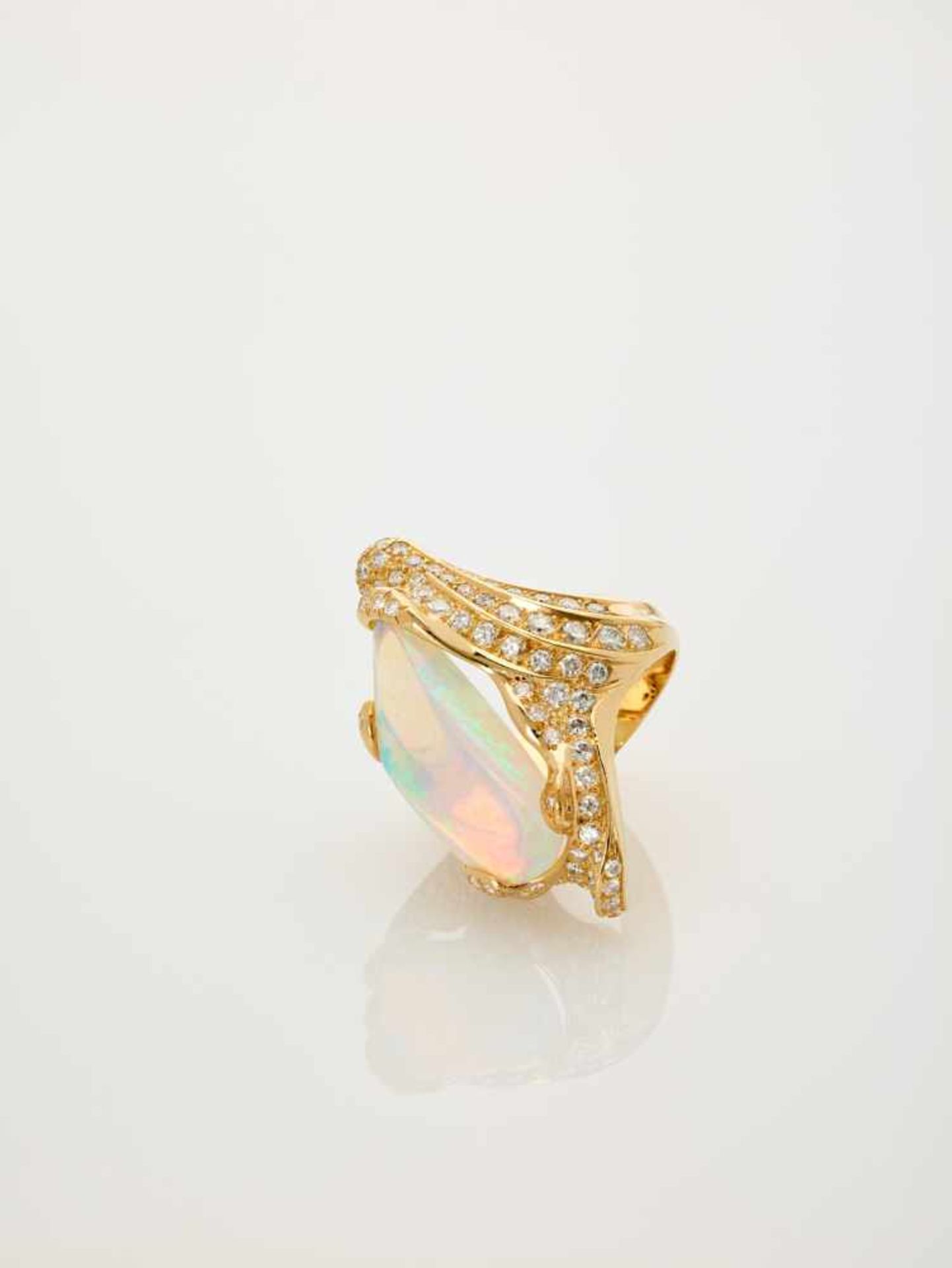 AN IMPORTANT OPAL AND DIAMOND RING Vienna, Austriaearly 1970s, three hallmarks, one reading ‘750’, - Image 6 of 7