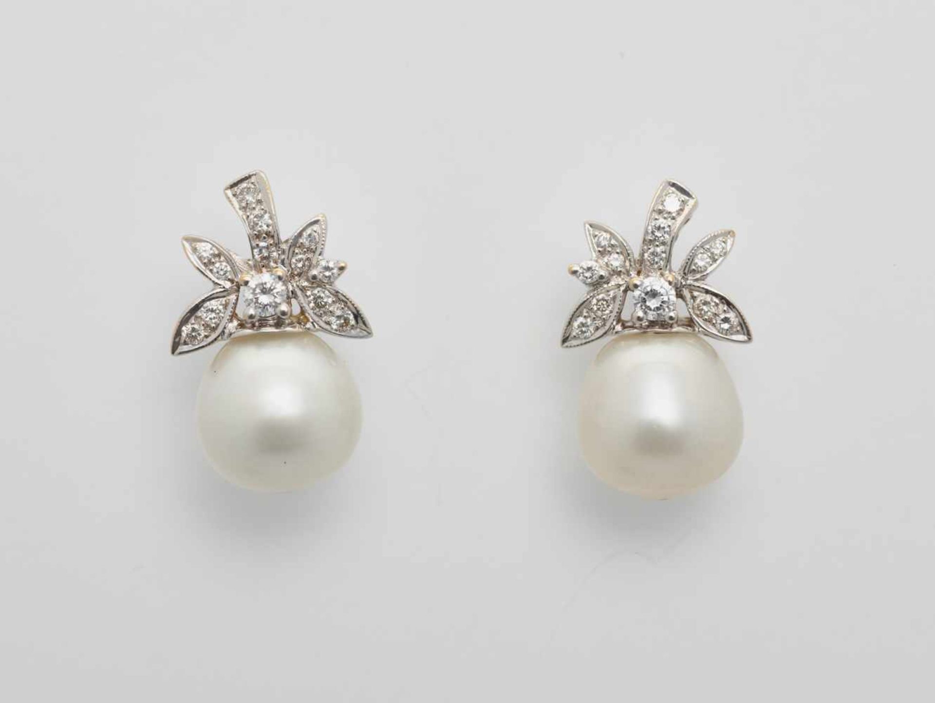 A PAIR OF WHITE GOLD, DIAMOND AND SOUTH-SEA PEARL EARRINGSPossibly Frenchafter 1930, each marked ‘ - Image 3 of 8