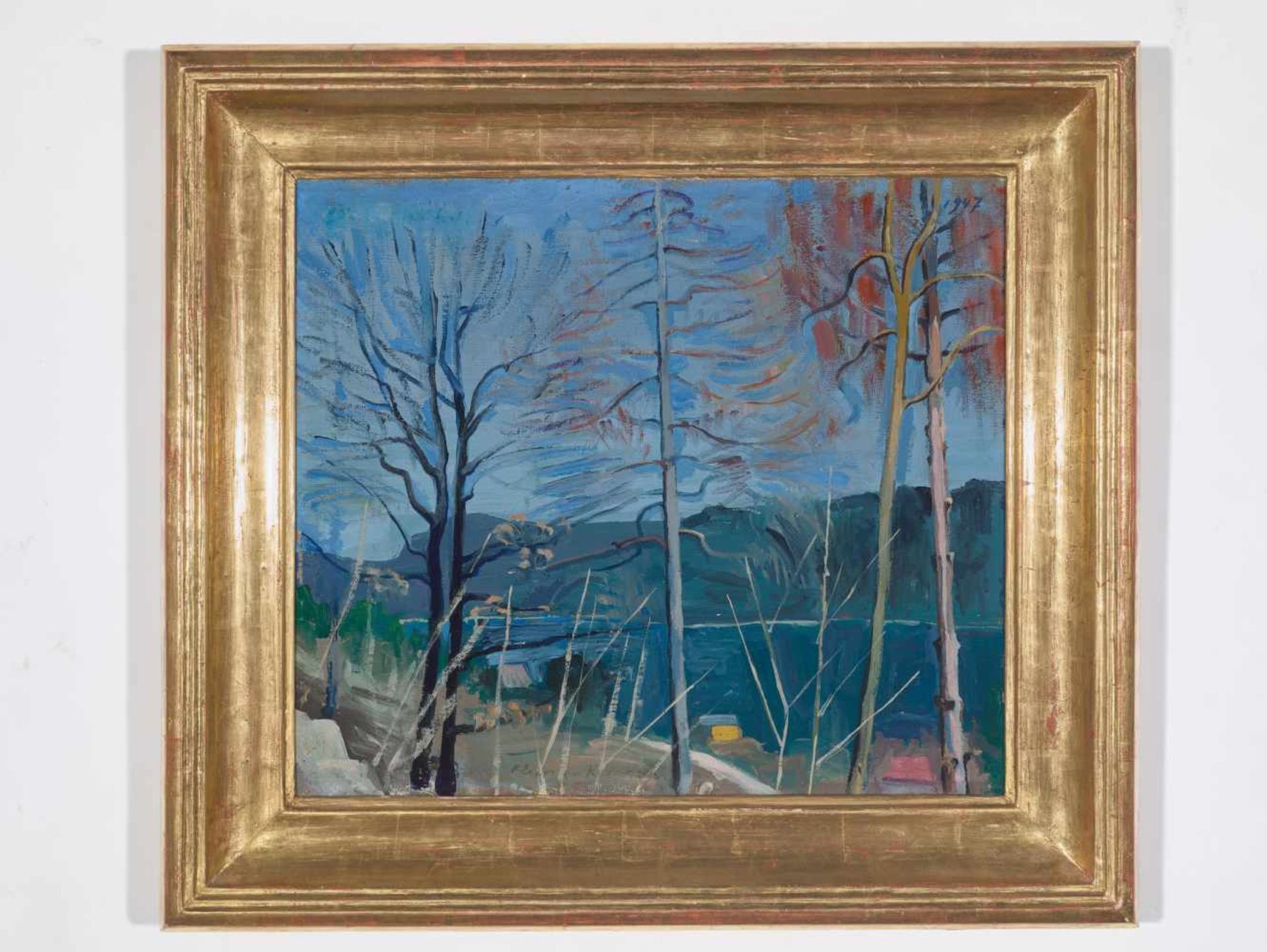 ARNOLD CLEMENTSCHITSCH (1887-1970, OIL PAINTING ‘TREES AT A LAKE’ 1947Arnold Clementschitsch (1887- - Image 4 of 9