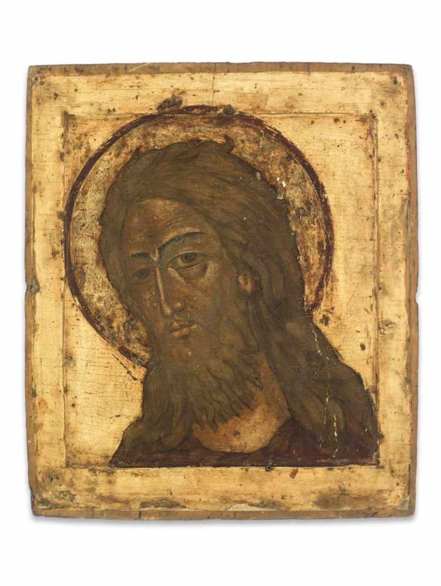 RUSSIAN ICON WITH PORTRAYAL OF JESUS CHRIST, 19th CENTURYWood, polychrome egg temperaRussia19th