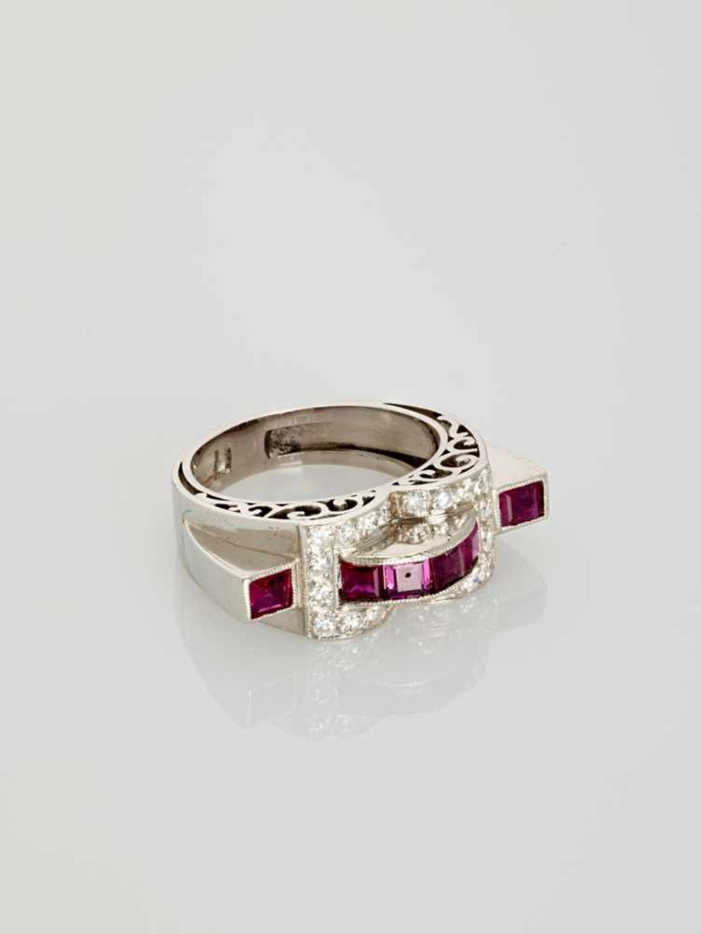 AN ART DECO PLATINUM DIAMOND AND RUBY RING Austriaearly 1930s, one hallmark, being an Austrian - Image 2 of 6