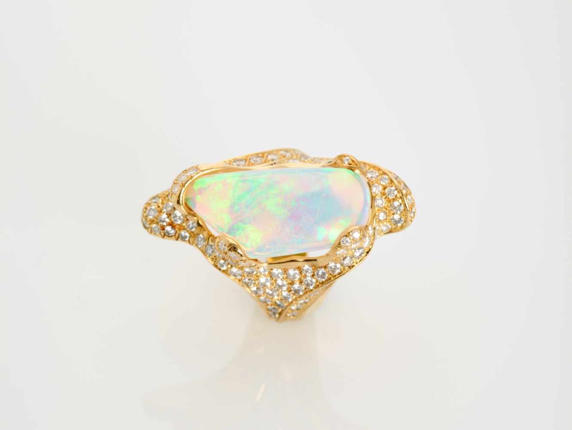 AN IMPORTANT OPAL AND DIAMOND RING Vienna, Austriaearly 1970s, three hallmarks, one reading ‘750’, - Image 5 of 7
