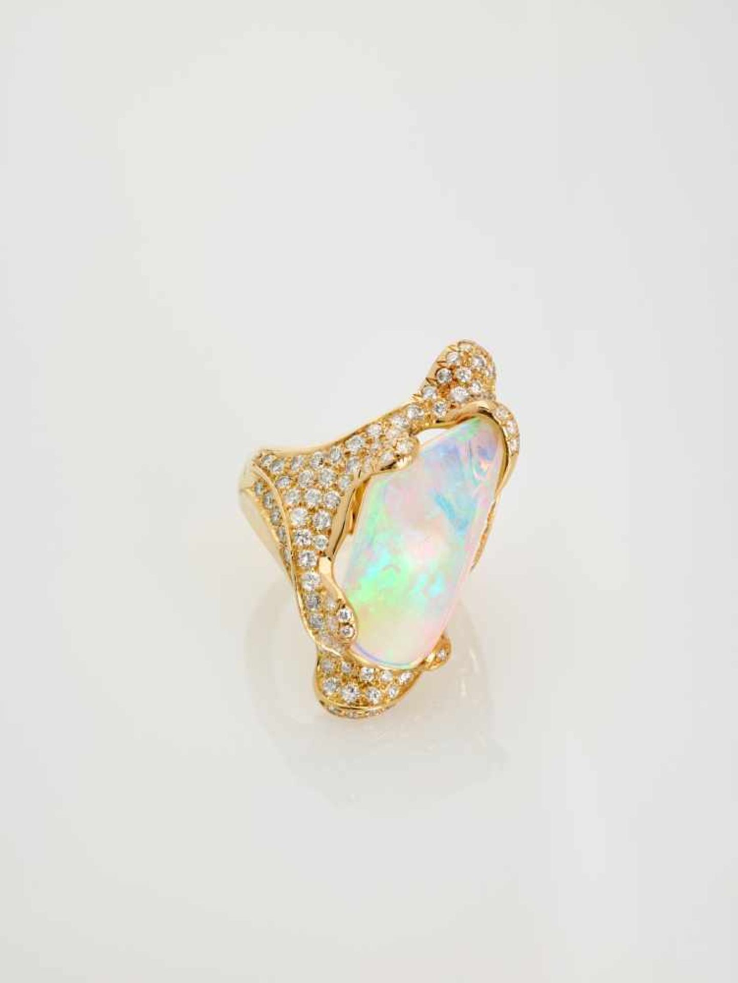 AN IMPORTANT OPAL AND DIAMOND RING Vienna, Austriaearly 1970s, three hallmarks, one reading ‘750’,