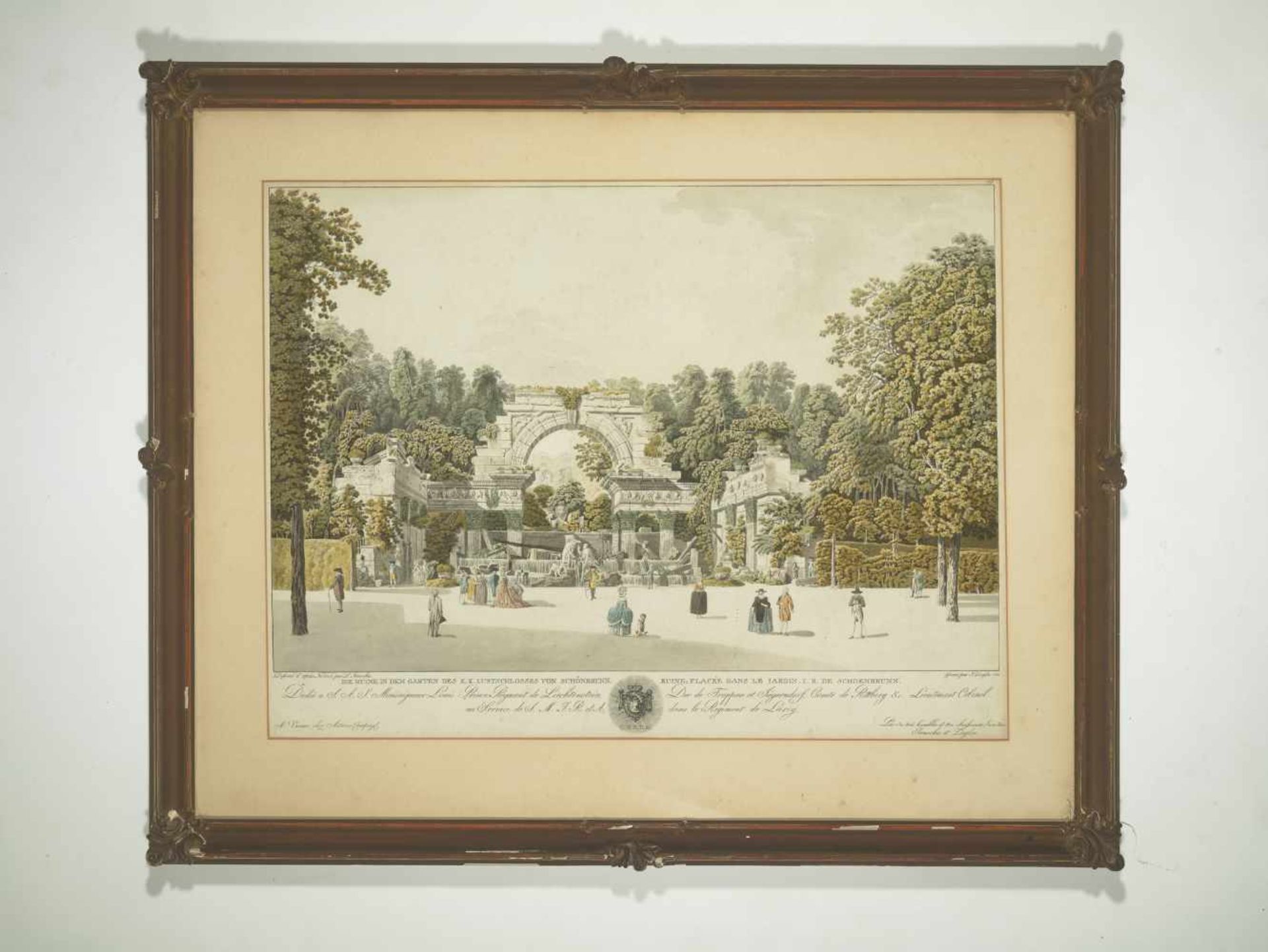 LAURENZ JANSCHA (1749-1812), RUIN IN THE GARDEN OF SCHÖNBRUNN PALACE, HAND-COLORED ETCHING, - Image 2 of 6
