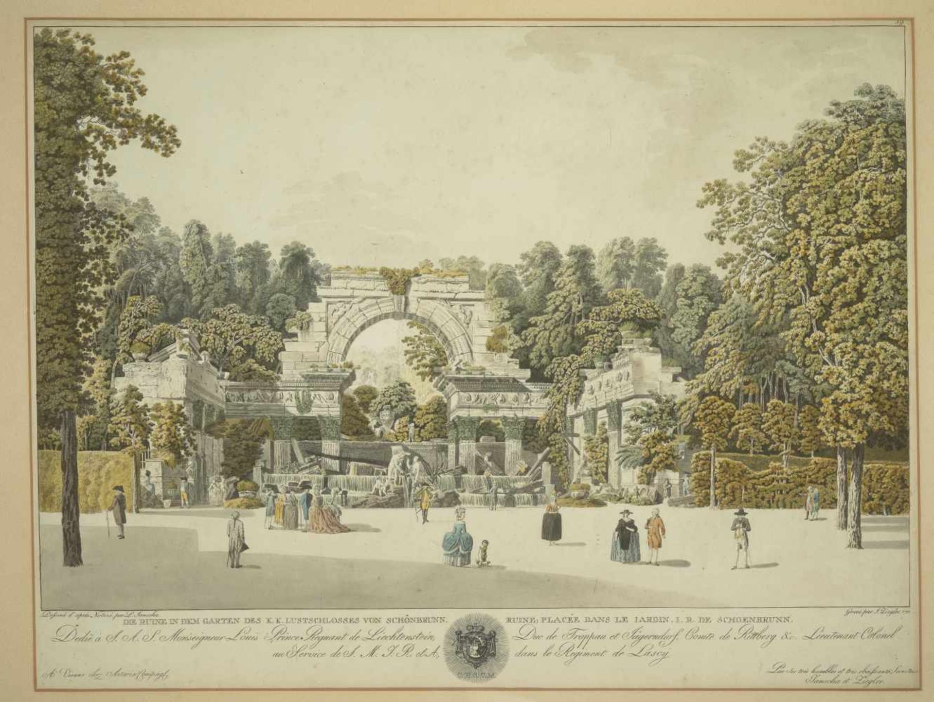 LAURENZ JANSCHA (1749-1812), RUIN IN THE GARDEN OF SCHÖNBRUNN PALACE, HAND-COLORED ETCHING,