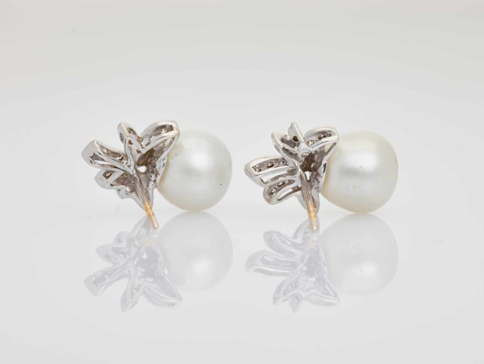A PAIR OF WHITE GOLD, DIAMOND AND SOUTH-SEA PEARL EARRINGSPossibly Frenchafter 1930, each marked ‘ - Image 2 of 8