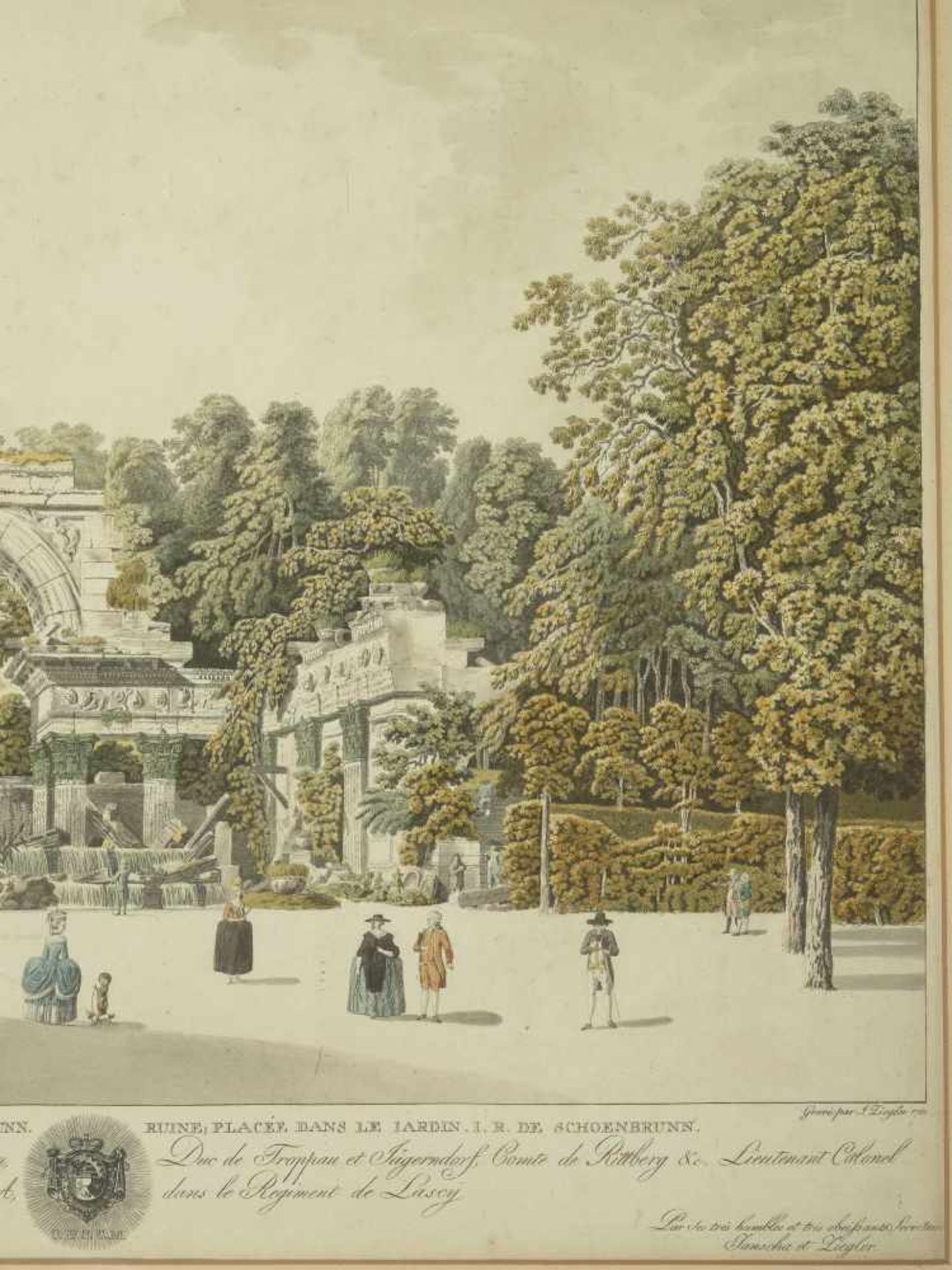 LAURENZ JANSCHA (1749-1812), RUIN IN THE GARDEN OF SCHÖNBRUNN PALACE, HAND-COLORED ETCHING, - Image 5 of 6