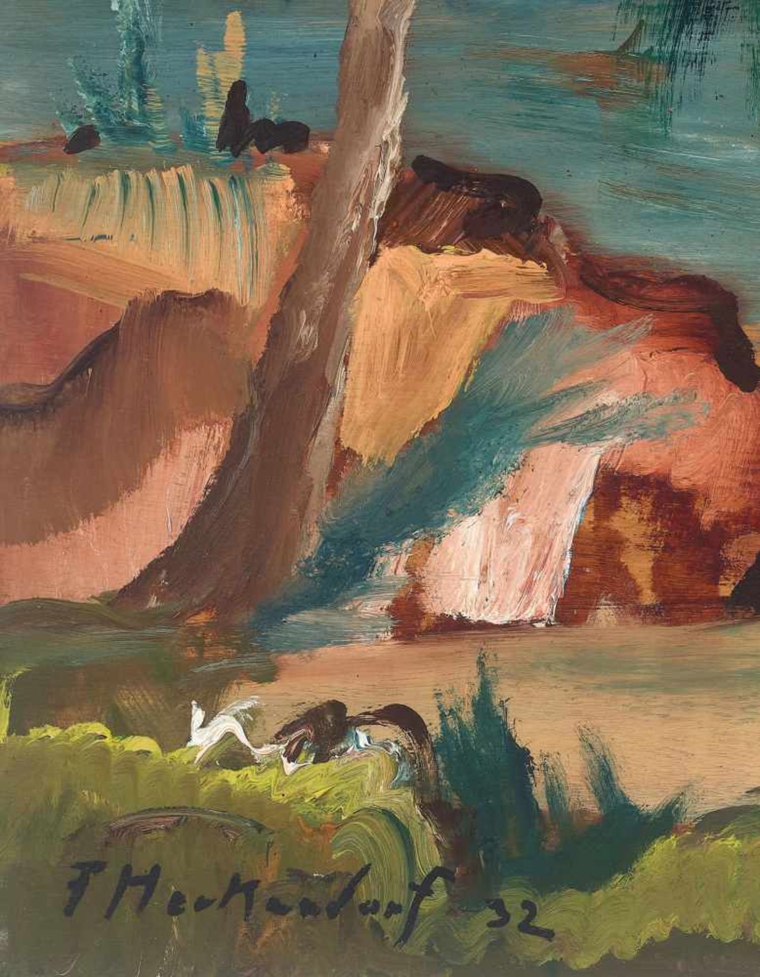 FRANZ HECKENDORF (1888-1962), OIL ON PANEL ‘MEDITERRANEAN LANDSCAPE’ 1932Franz Heckendorf (1888- - Image 3 of 7