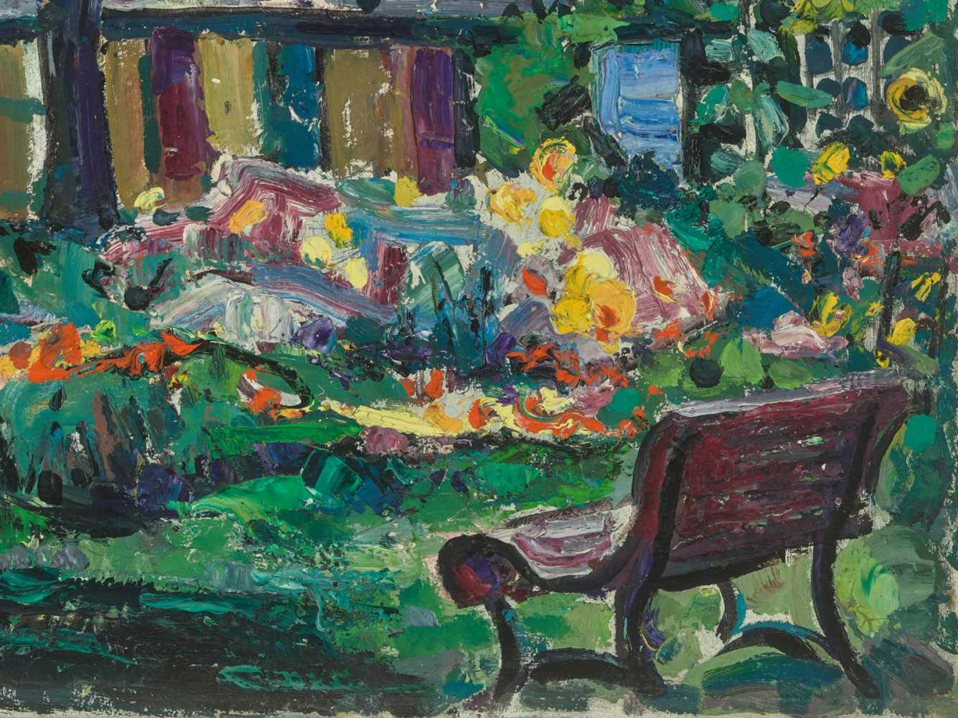 GEORG JUDERSLEBEN (1898-1962), OIL ON CANVAS ‘MY GARDEN’Georg Judersleben (1898-1962)Oil on - Image 5 of 6