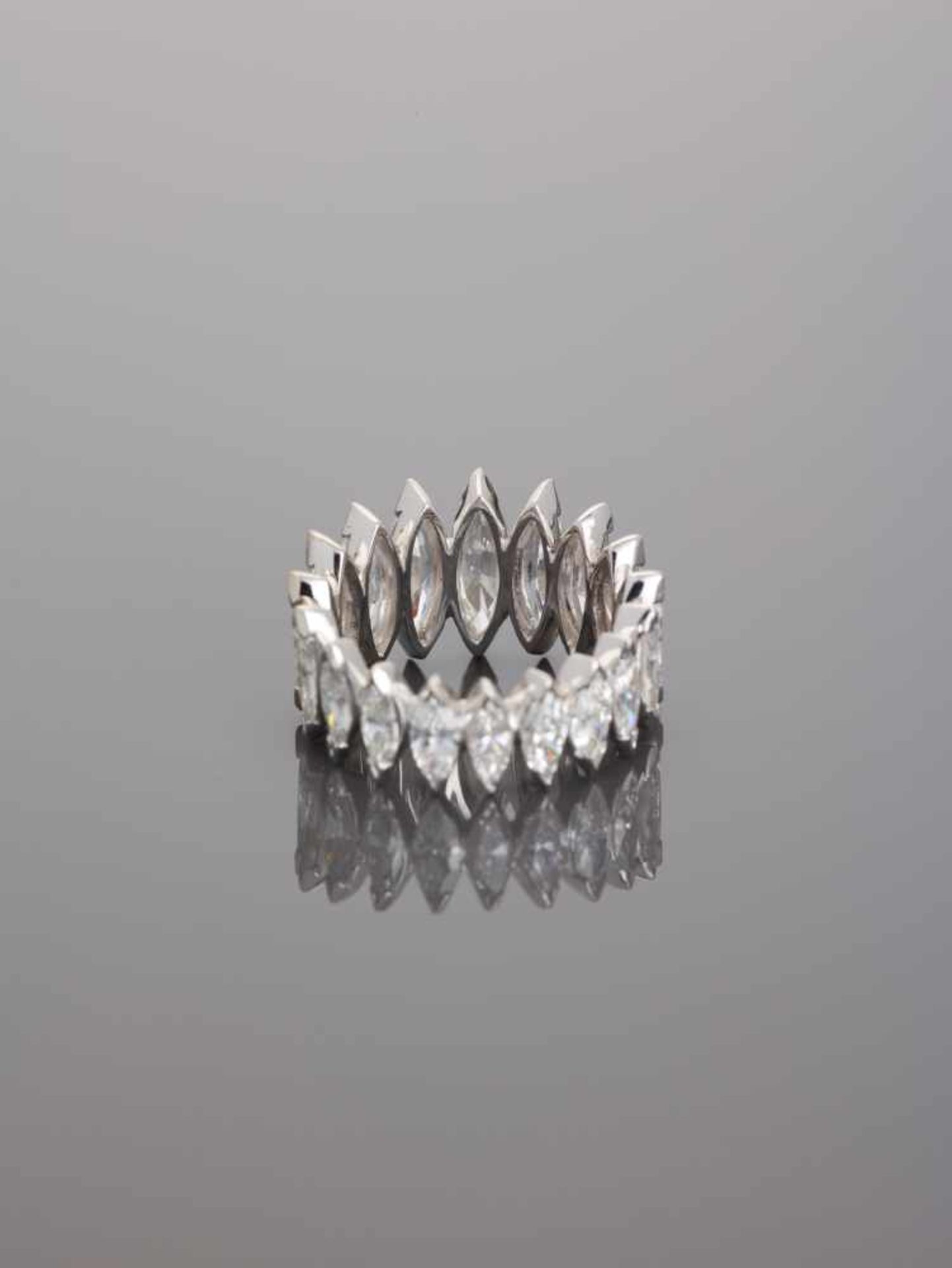 AN ‘ETERNITY BAND’ PLATINUM RING WITH 10.2 CARAT OF MARQUISE CUT DIAMONDSAfter 1980, unmarked950 - Image 5 of 9