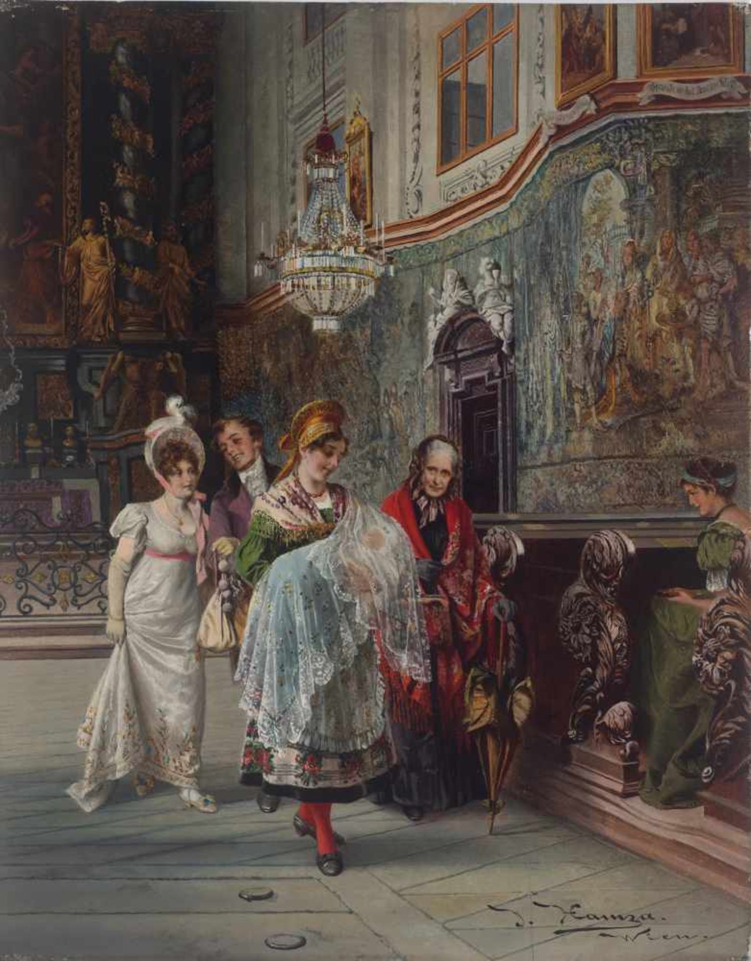 JOHANN HAMZA (1850-1925), OIL ON PANEL ‘CHRISTENING’Johann Hamza (1850-1925)Oil on