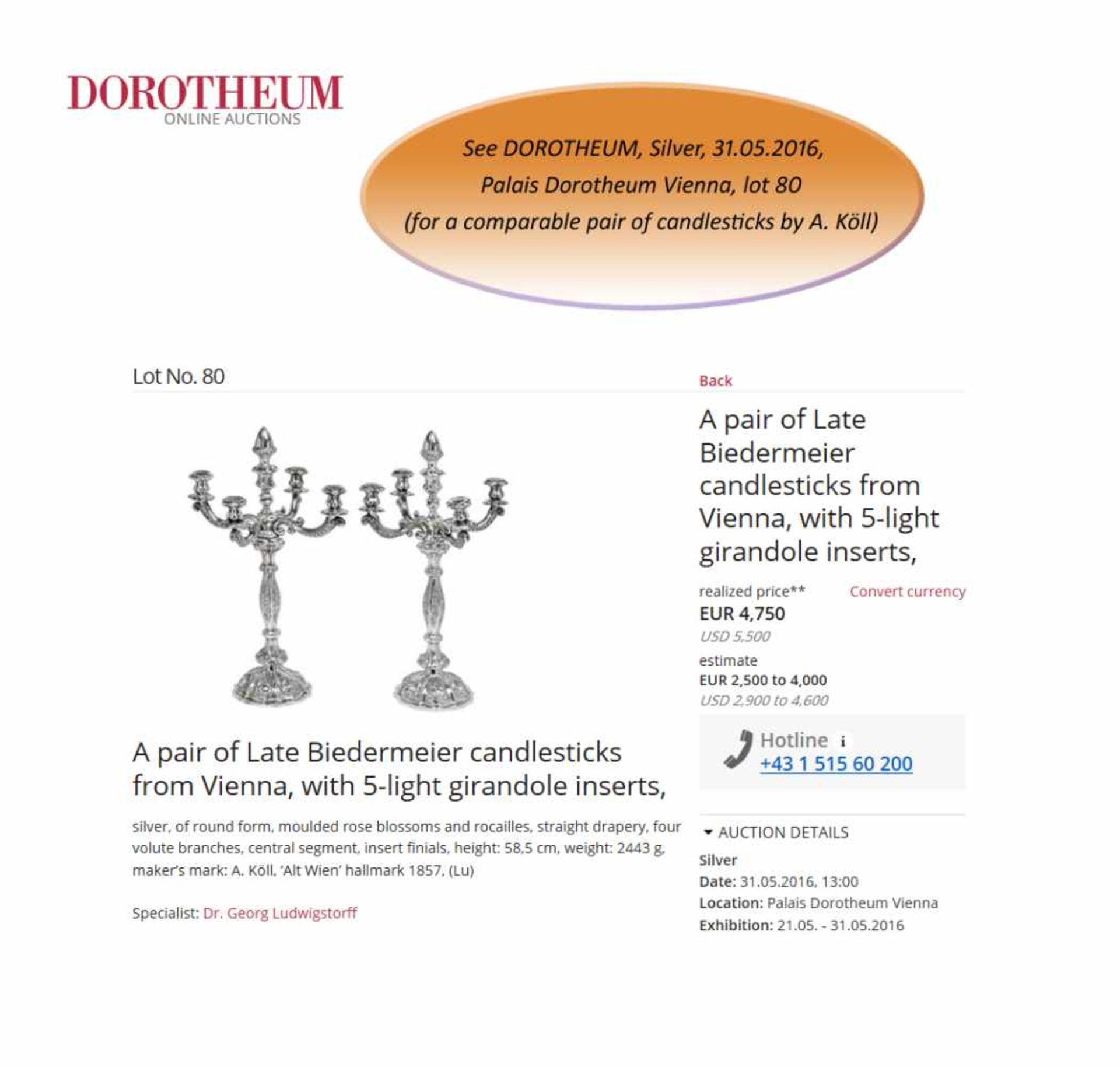 A LARGE PAIR OF VIENNESE LATE BIEDERMEIER CANDLESTICKS WITH 4-LIGHT GIRANDOLE INSERT, - Image 2 of 9