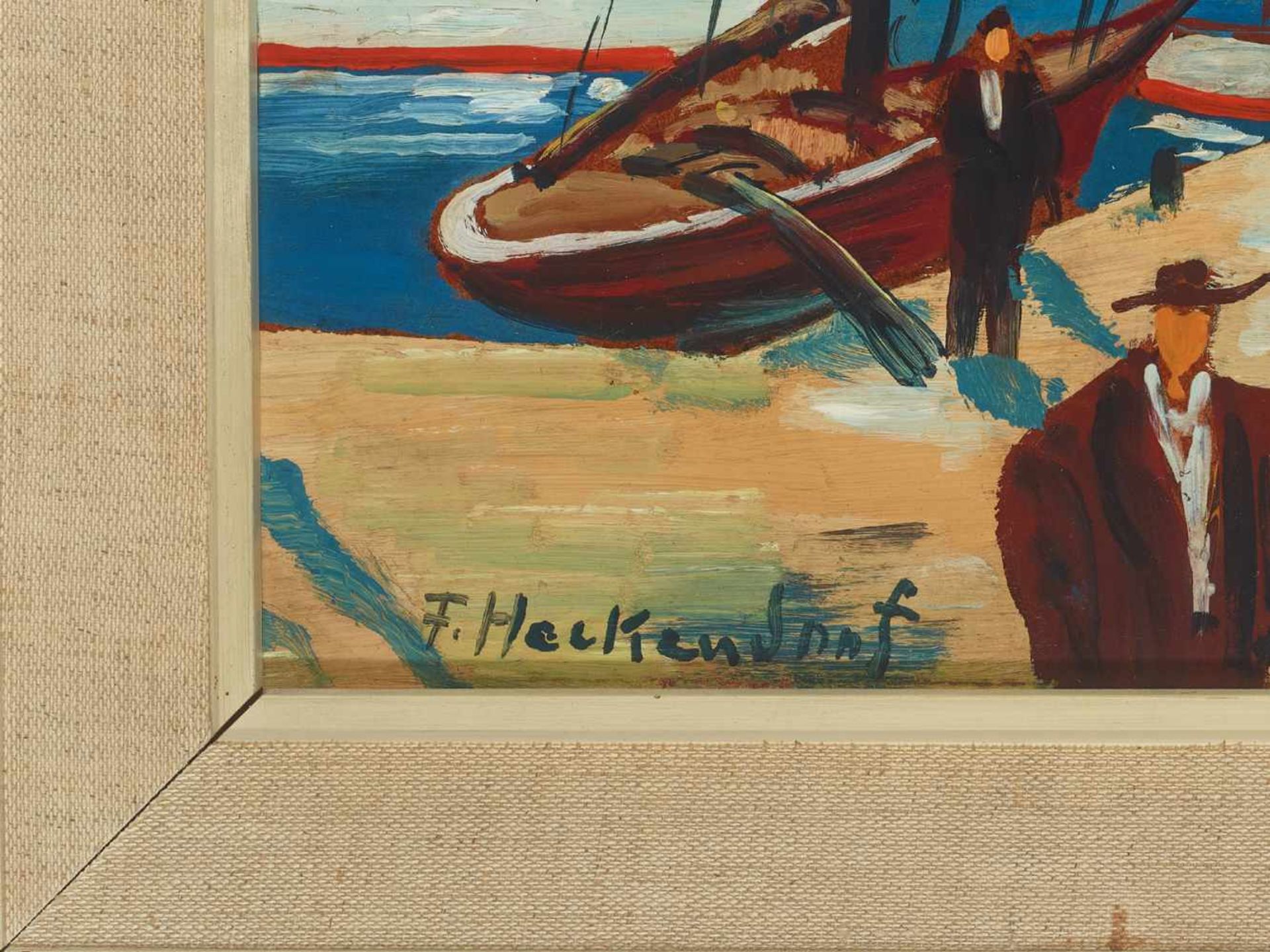 FRANZ HECKENDORF (1888-1962), OIL ON BOARD ‘MEDITERRANEAN HARBOR’ 1939Franz Heckendorf (1888-1962) - Image 3 of 6