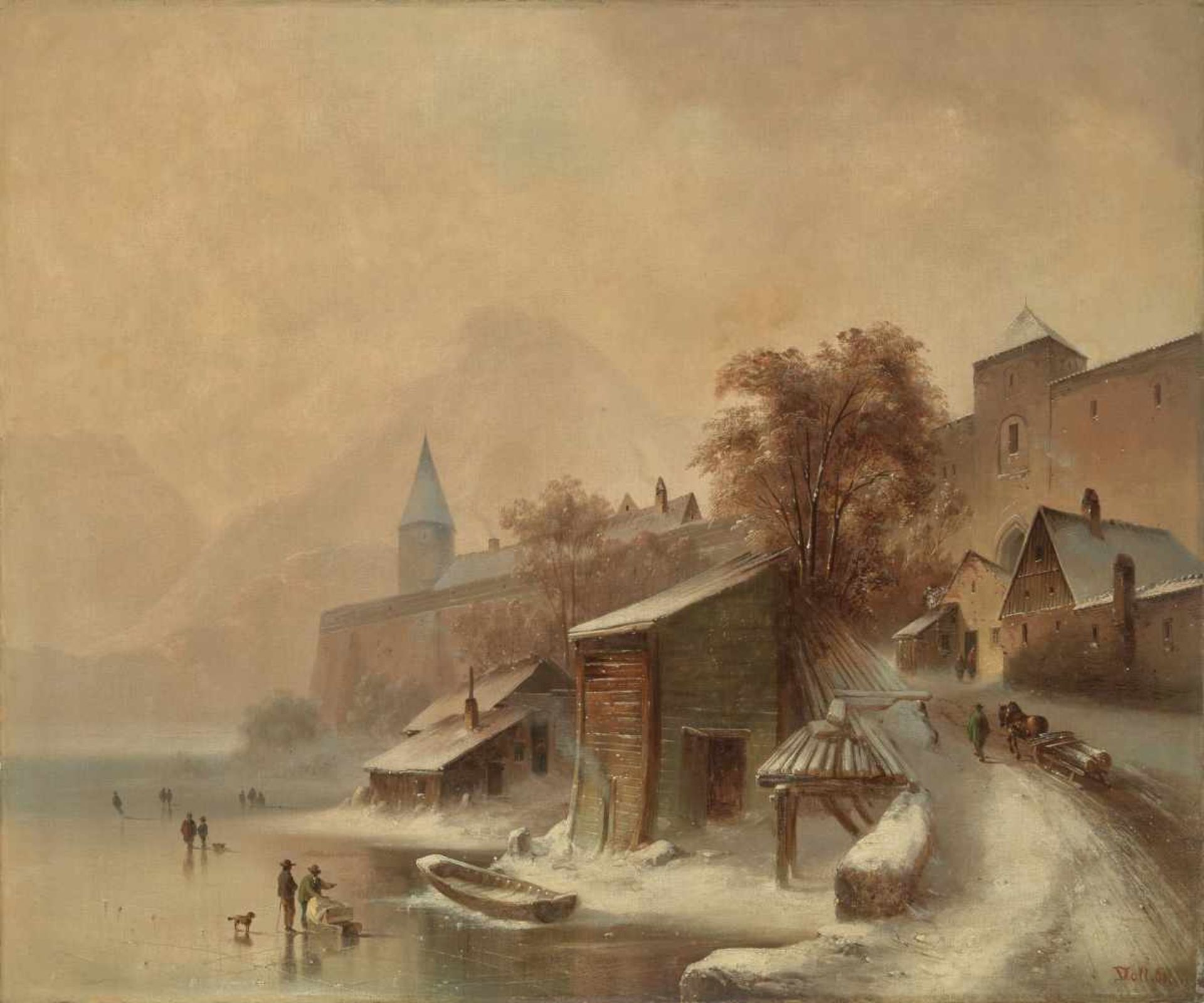 ANTON DOLL (1826-1887), OIL ON CANVAS ‘ICE SKATING’Anton Doll (1826-1887)Oil on