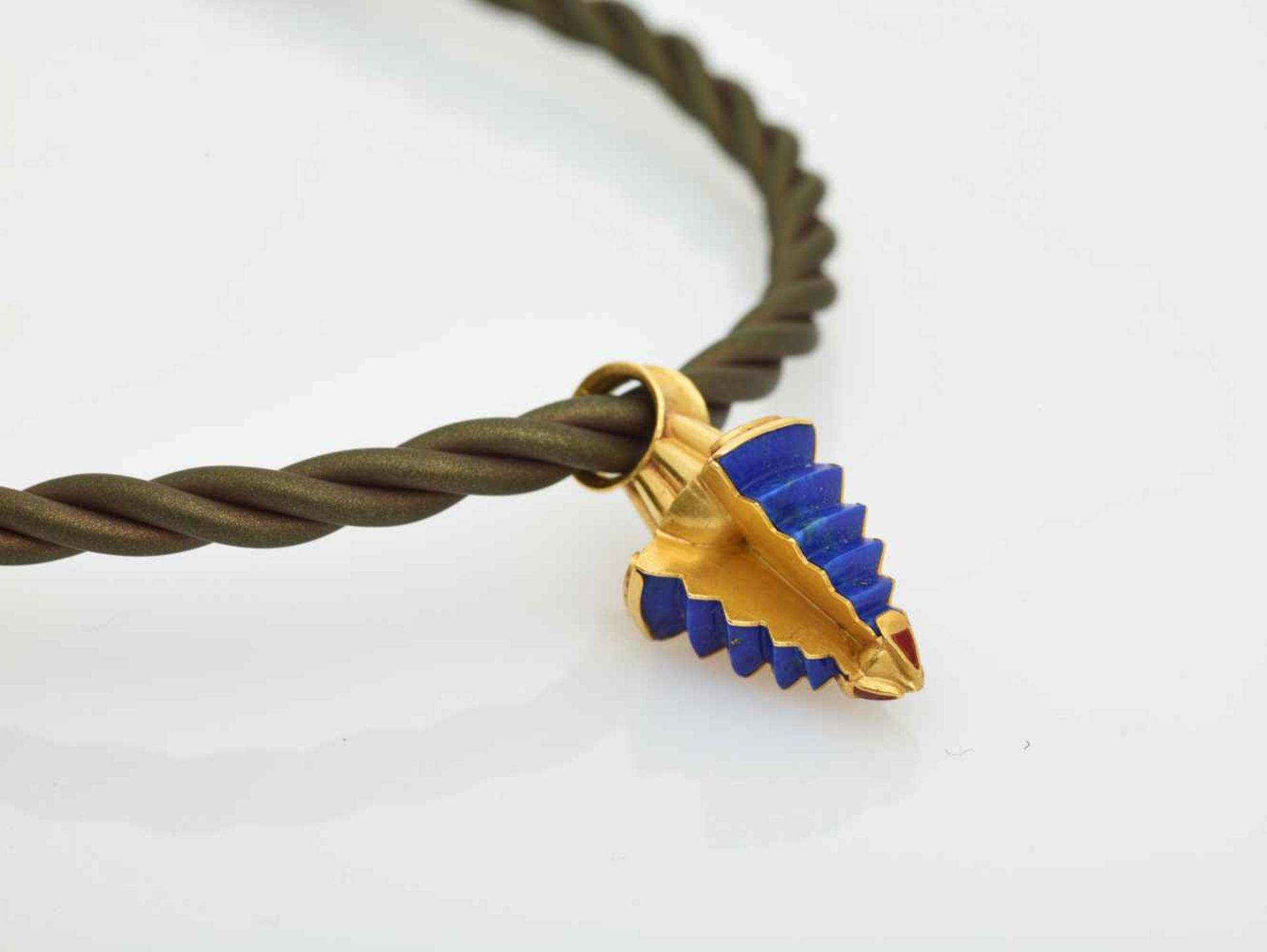 OTTO JAKOB (b. 1951), 18 CARAT GOLD, LAPIS LAZULI AND CORAL PENDANT, 1985Germany1985, accompanied by