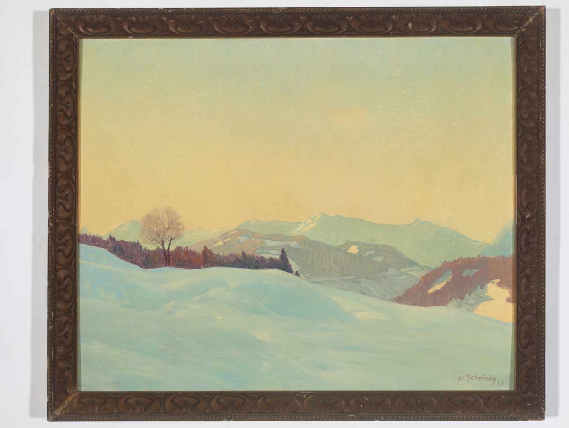 LEOPOLD SCHEIRING (1884-1927), OIL PAINTING ‘SNOWY MOUNTAINS’ 1923Leopold Scheiring (1884-1927)Oil - Image 3 of 9