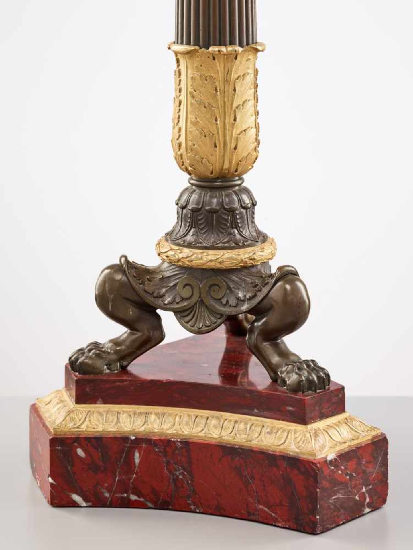 A LARGE PAIR OF CHARLES X BRONZE AND ORMOLU SIX-LIGHT CANDELABRA, 1820sPatinated and fire gilt - Image 4 of 8