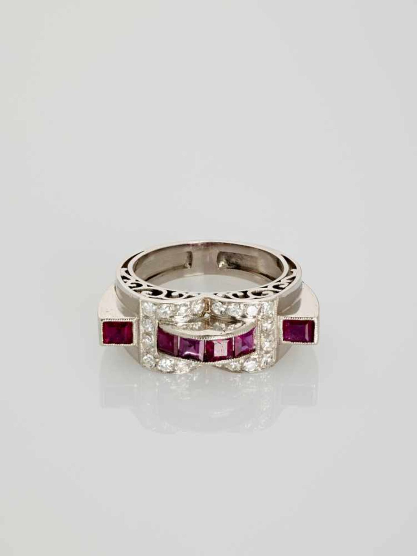 AN ART DECO PLATINUM DIAMOND AND RUBY RING Austriaearly 1930s, one hallmark, being an Austrian