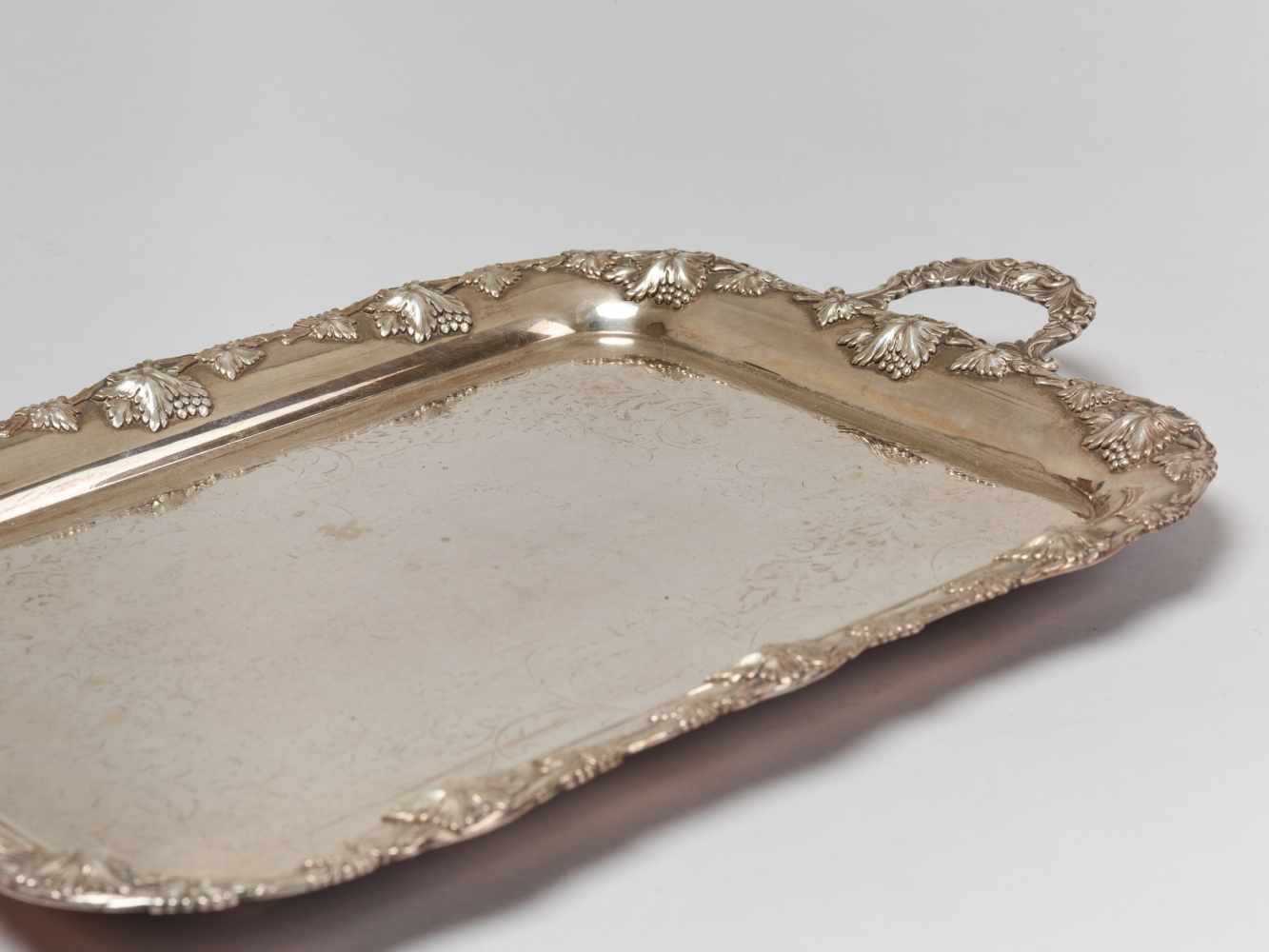 LARGE SILVER PLATE SERVING TRAY WITH WINE GRAPES DECORATION, 1900sSilver plate - Image 4 of 8