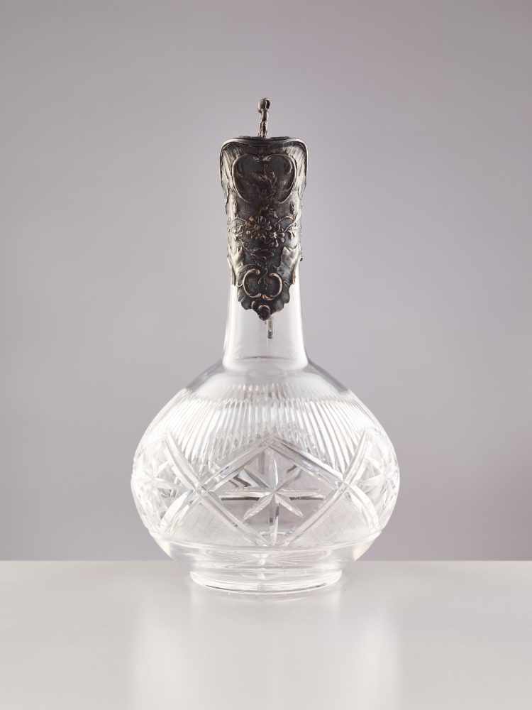 WMF ART NOUVEAU CARAFE WITH SILVER PLATED HANDLE, 1900WMF – Württembergische MetallwarenfabrikGlass, - Image 3 of 7