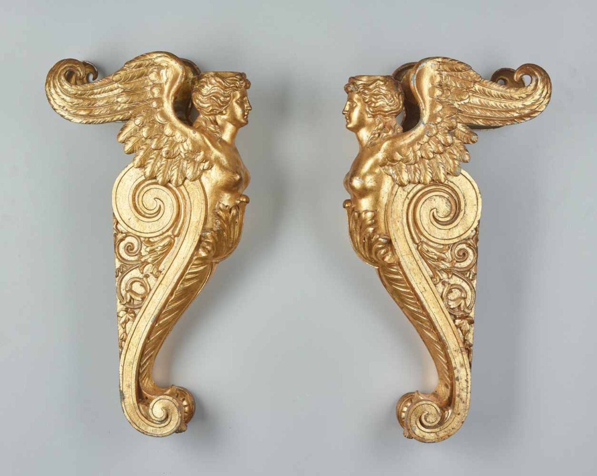 A LARGE VIENNESE PAIR OF 19TH CENTURY GILT CARYATIDSWhite metal with gold lacquer - Image 3 of 6