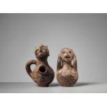 AFRICAN TRIBAL ART, A PAIR OF FIGURAL TERRACOTTA VESSELSTerracotta with earthy glazeAfrica1st half