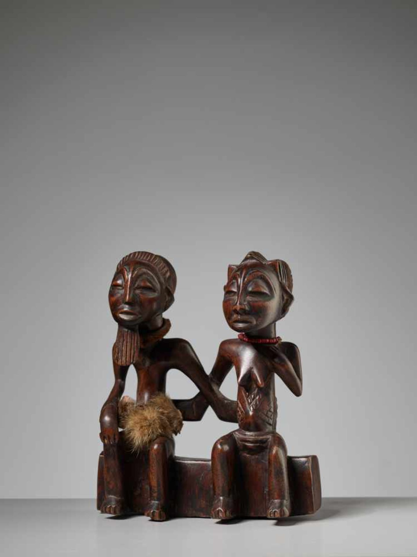 A PAIR OF ANCESTRAL FIGURES, NIGERIA, YORUBA PEOPLEWood, fur, and glass beadsNigeria, Yoruba - Image 3 of 6