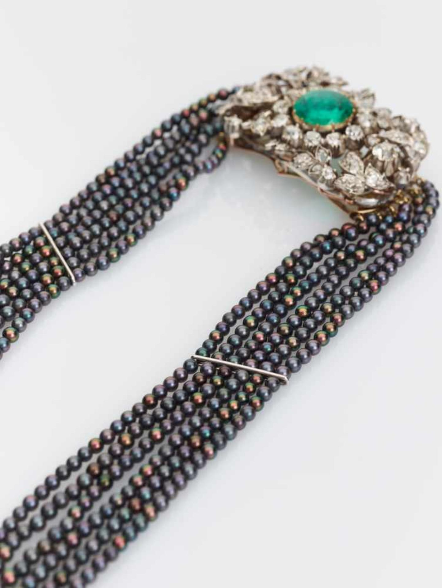 A 10 CARAT EMERALD & DIAMOND BROOCH ON A NECKLACE OF 800 BLACK PEARLSAustriathe brooch ca. 1850, the - Image 6 of 9