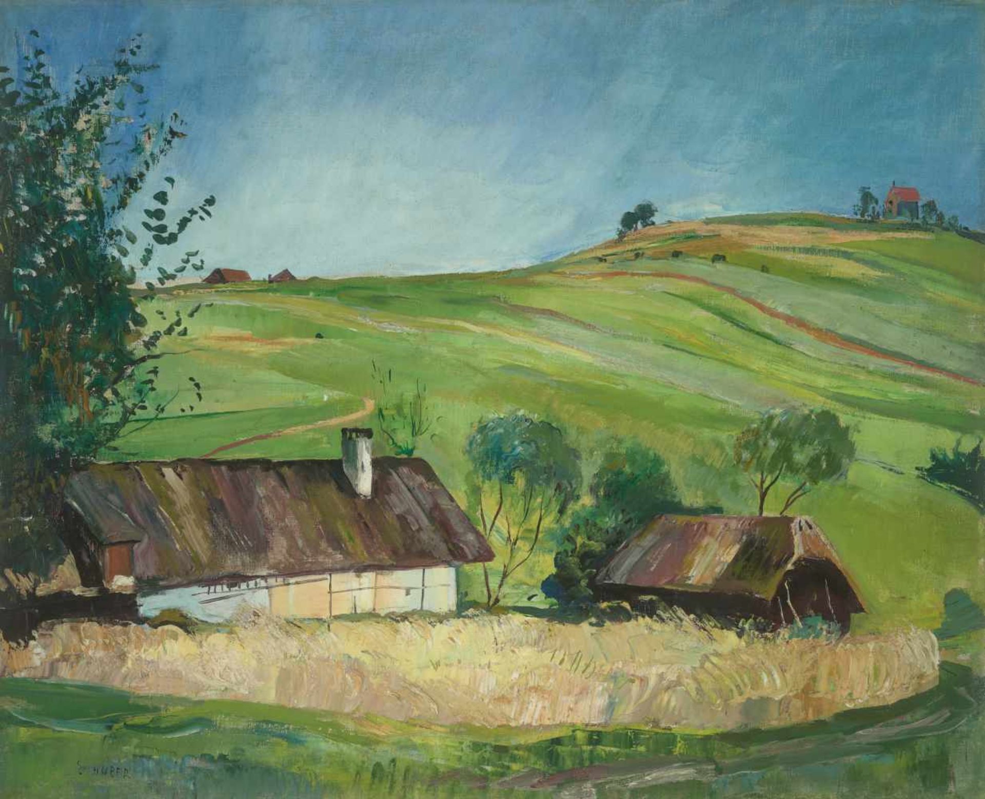 ERNST HUBER (1895-1960), OIL ON CANVAS ‘SUMMER LANDSCAPE IN UPPER AUSTRIA’Ernst Huber (1895-1960)Oil