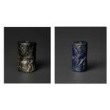 LOT WITH 2 OLD BABYLONIAN CYLINDER SEALS, 1500 – 2000 BCHematite and Lapis LazuliMesopotamia /