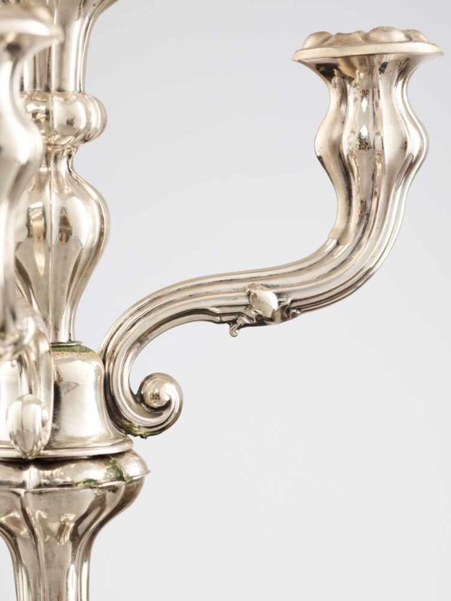 A LARGE PAIR OF VIENNESE LATE BIEDERMEIER CANDLESTICKS WITH 4-LIGHT GIRANDOLE INSERT, - Image 6 of 9