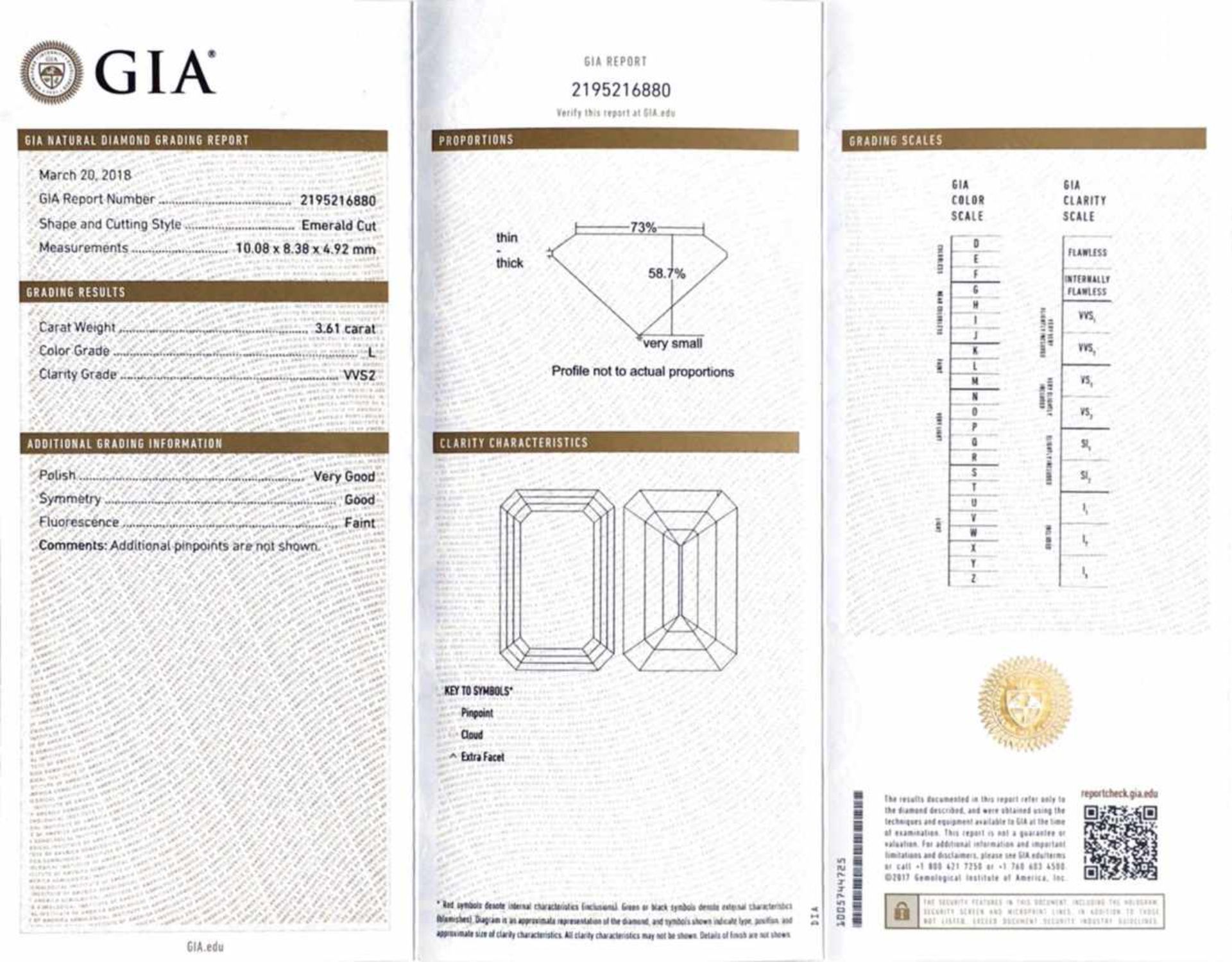 A 3.61 CARAT SOLITAIRE DIAMOND RINGItalyafter 1980, hallmark ‘750’Accompanied by GIA (Gemological - Image 7 of 7