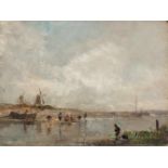 ADOLF STADEMANN (1824-1895), OIL ON WOOD ‘FISHERMEN ON THE SHORE’Adolf Stademann (1824-1895)Oil on