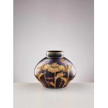 A SMALL JUGENDSTIL GLASS VASE WITH HAND-PAINTED GILT DECORATIONSTransparent violet, slightly