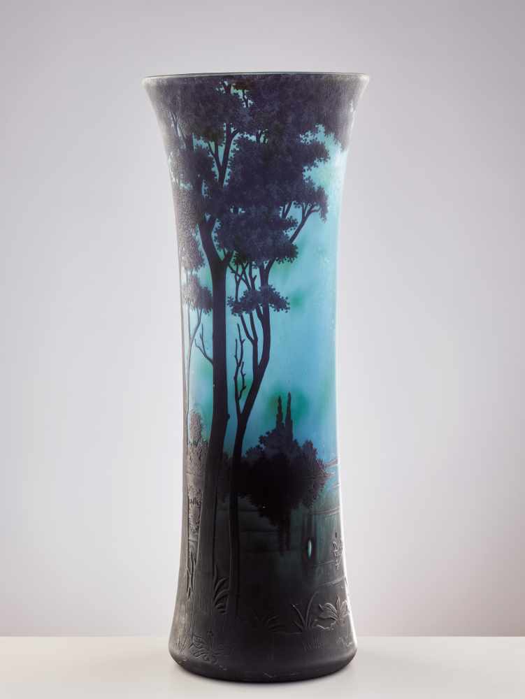 DAUM FRÈRES, LARGE CAMEO GLASS VASE WITH NOCTURNAL LAKE LANDSCAPE, 1910Daum Frères Verreries de