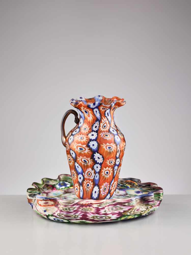 FRATELLI TOSO, MURANO MILLEFIORI TRAY AND SMALL JUG, 1950sFratelli Toso – Glass manufactory on the