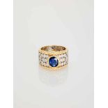 A RARE MARIO BUCCELLATI SAPPHIRE AND DIAMOND RING, PLATINUM AND YELLOW GOLDItalylate 1960s,