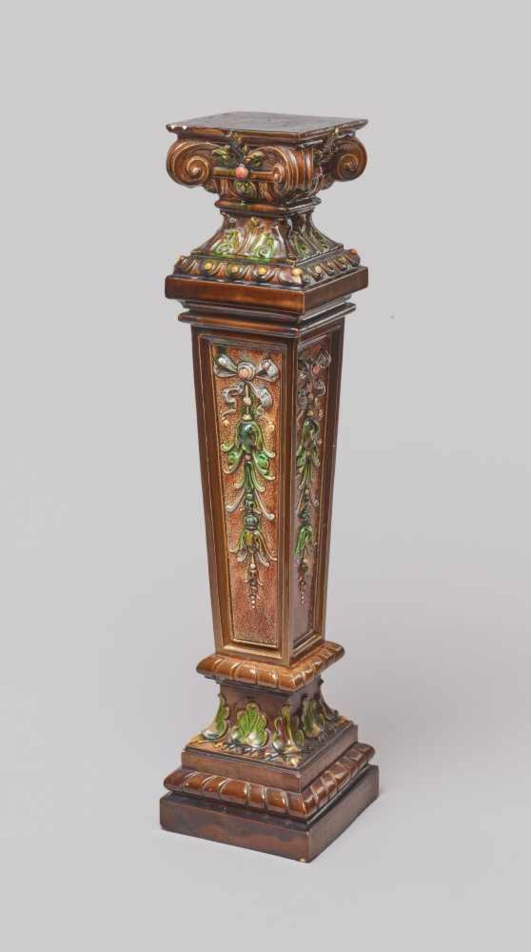 MAJOLICA CERAMIC FLOWER PILLAR STAND, GERMANY 1890Majolica ceramic, polychrome glazedGermanyaround - Image 3 of 9